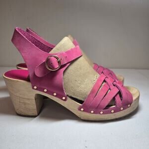 New LOFT Pink Woven Leather Platform Wood Sole Sandals. Size 40